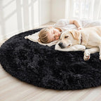 Black Round Fluffy Rug 5ft Plush Fuzzy Shaggy Carpet, Soft Rugs - Image 3