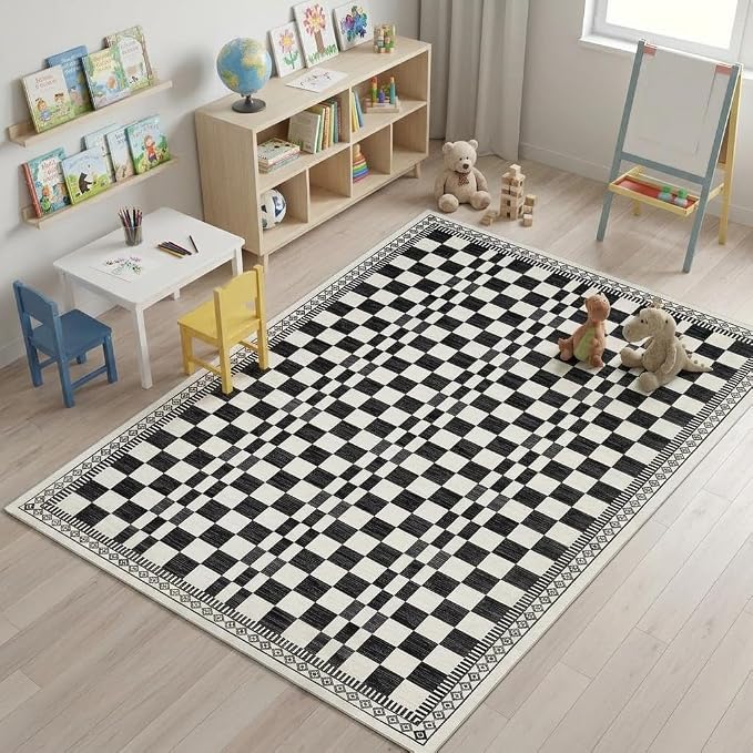 GarveeHome 4x6 Bedroom Rug Modern Checkered Floor Cover Black and White Rugs by GarveeHome