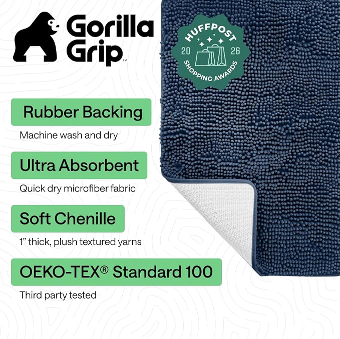 GORILLA GRIP Bath Rug Mat 70x24, Soft Absorbent Chenille, Quick Dry Microfiber - Image 2