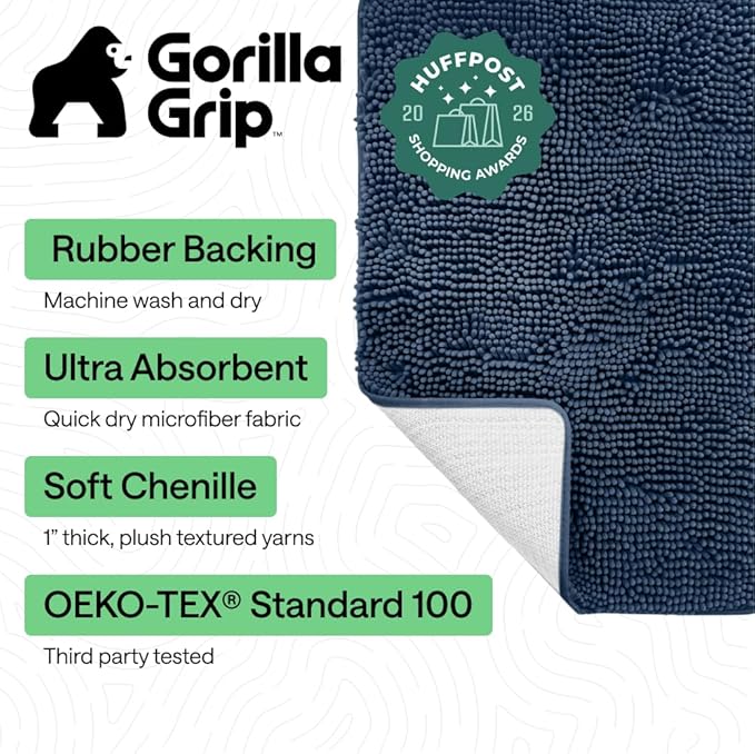GORILLA GRIP Bath Rug Mat 54x24, Soft Absorbent Chenille, Quick Dry Microfiber - Image 2