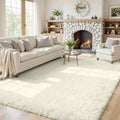 5x8 Area Rugs for Living Room: Soft Fluffy Shag Cream White Rugs for Bedroom by CarpetAddColortoYourLife
