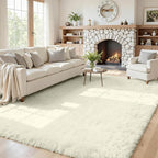 5x8 Area Rugs for Living Room: Soft Fluffy Shag Cream White Rugs for Bedroom by CarpetAddColortoYourLife