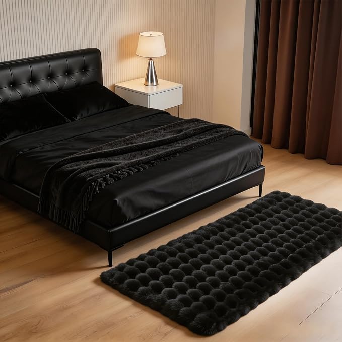 Black Rabbit Plush Rug 2'x6', Fluffy Shaggy Area Rug - Image 3