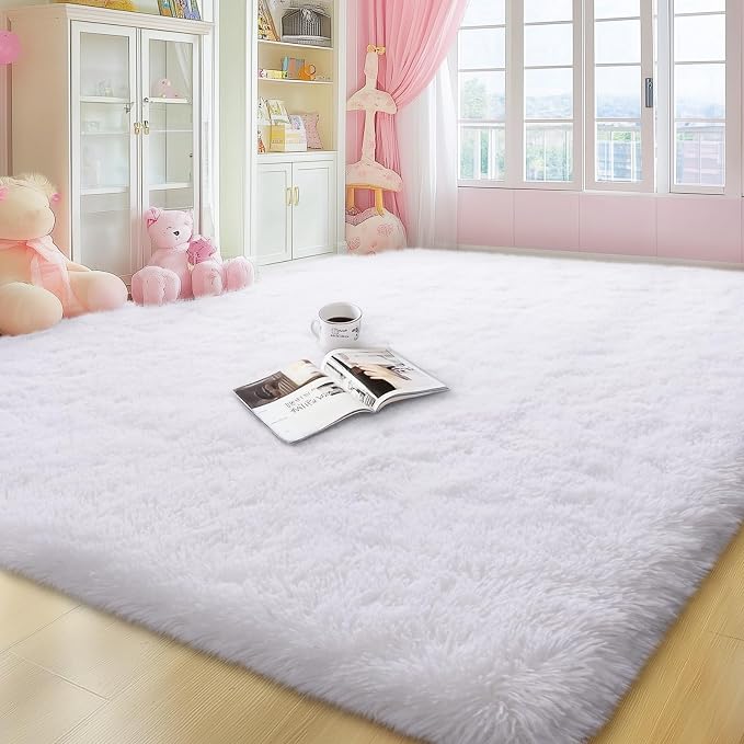 qulint White Rugs for Living Room, Fluffy 6x9 Area Rug for Bedroom Large Soft by QULINT