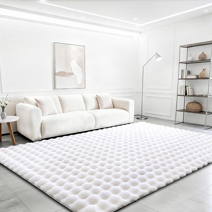White Rabbit Plush Rug 5'x8', Fluffy Faux Fur Shaggy Area Rug by CHOVY