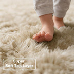 Amdrebio Beige Area Rugs for Living Room Bedroom, 6x9 Fluffy Plush Shag Furry - Image 4