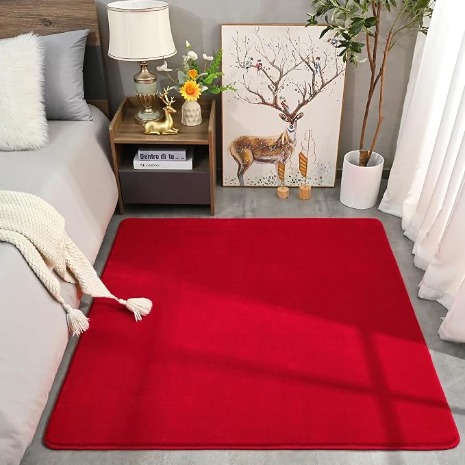 Amearea 5x5 Square Area Rugs for Bedroom Living Room, Modern Red Thickened - Image 7