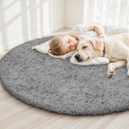 Light Gray Round Fluffy Rug 6ft Plush Fuzzy Shaggy Carpet, Soft Rugs - Image 3
