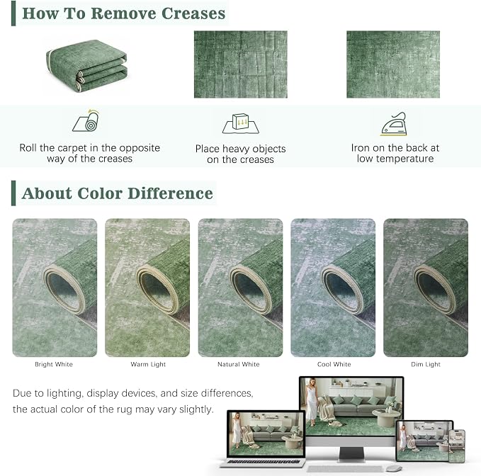 DCX Abstract Area Rug 8x10, Washable Green Modern Rug - Image 7