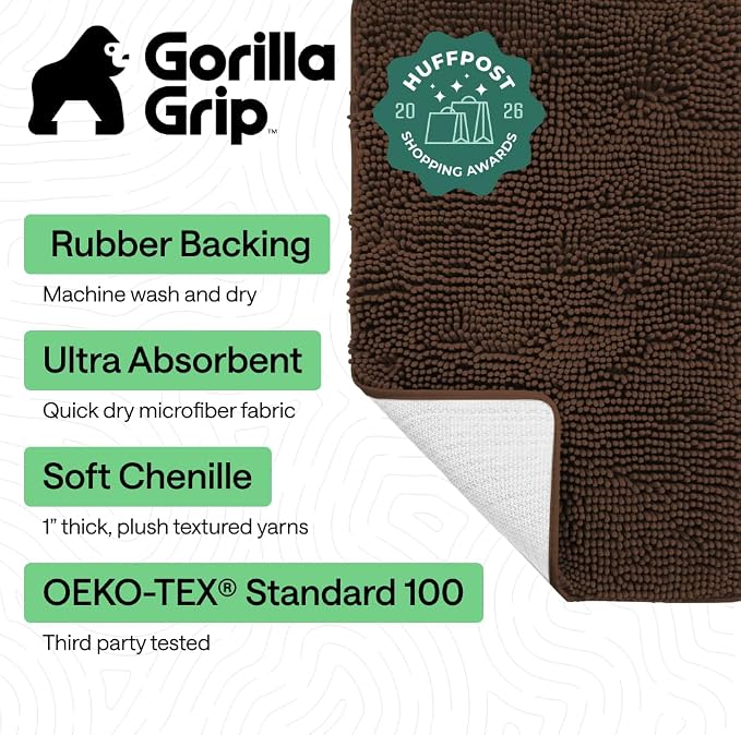 GORILLA GRIP Bath Rug Mat, Thick Soft Absorbent Chenille, Quick Dry Microfiber - Image 2