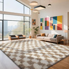 Checkered Rug for Living Room, 9x12 Beige and White Area Rugs, Classic by Yongyangjuxi