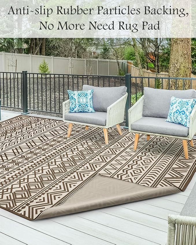 Outdoor Rug Carpet 5x8 ft, Flatweave Textured Outdoor Patio Rug Non Slip Indoor - Image 3