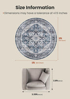 AMADA HOMEFURNISHING Round 5ft Area Rugs, Low-Profile Washable Rug - Image 2