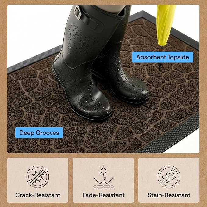 GORILLA GRIP 100% Waterproof All-Season WeatherMAX Doormat, US Designed Natural - Image 5