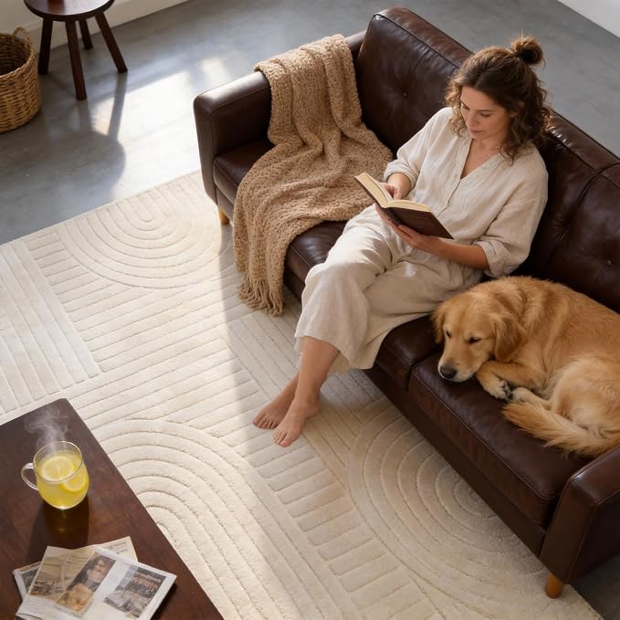 5x7 Geometric Solid Beige Area Rug – Washable, Durable Non-Slip Indoor Carpet - Image 8