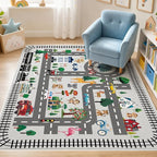 Kids Playroom Rug, Non Slip Washable Area Rug, City Road Car Track Carpet by Bildenly