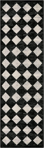 Checkered Kitchen Runner Rug 2x8 Black and White, Hallway Non Slip Washable - Image 9