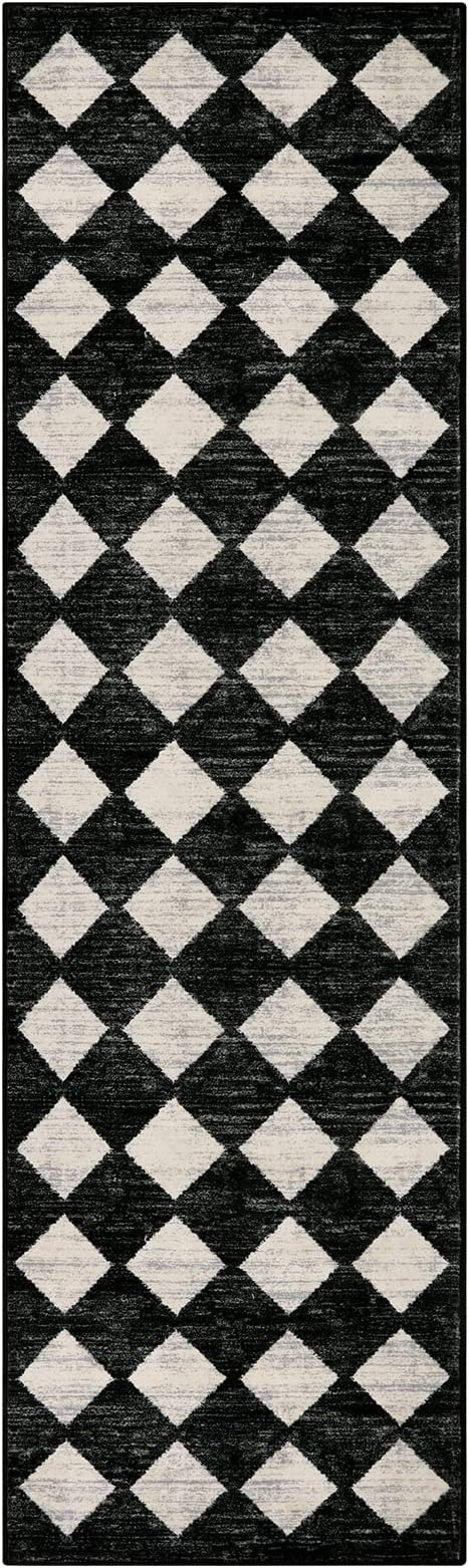 Checkered Kitchen Runner Rug 2x8 Black and White, Hallway Non Slip Washable - Image 9