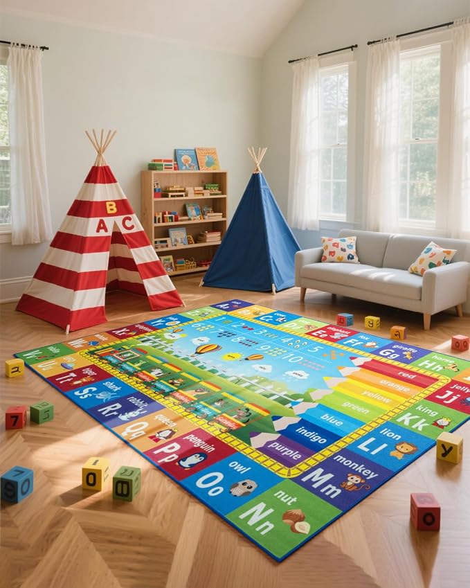 Unirea 4x6 Kids Rug for Playroom Bedroom Living Room, Washable Educational Play by UNIREA