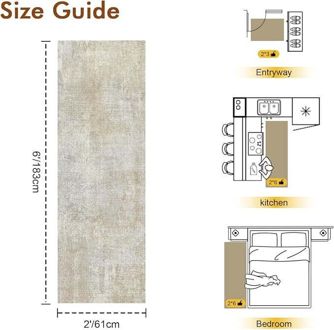 2x6 Ft Washable Runner Rug, Non-Slip Low Pile Hallway Kitchen Area Rug - Image 2