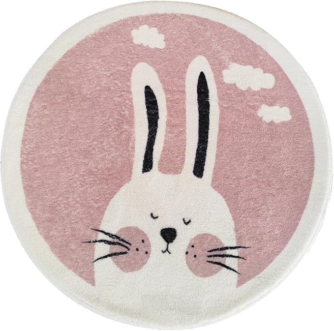 Poowe Pink Rabbit Soft Plush Round Rug - Image 3