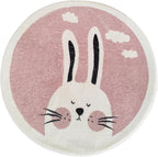 Poowe Pink Rabbit Soft Plush Round Rug - Image 3