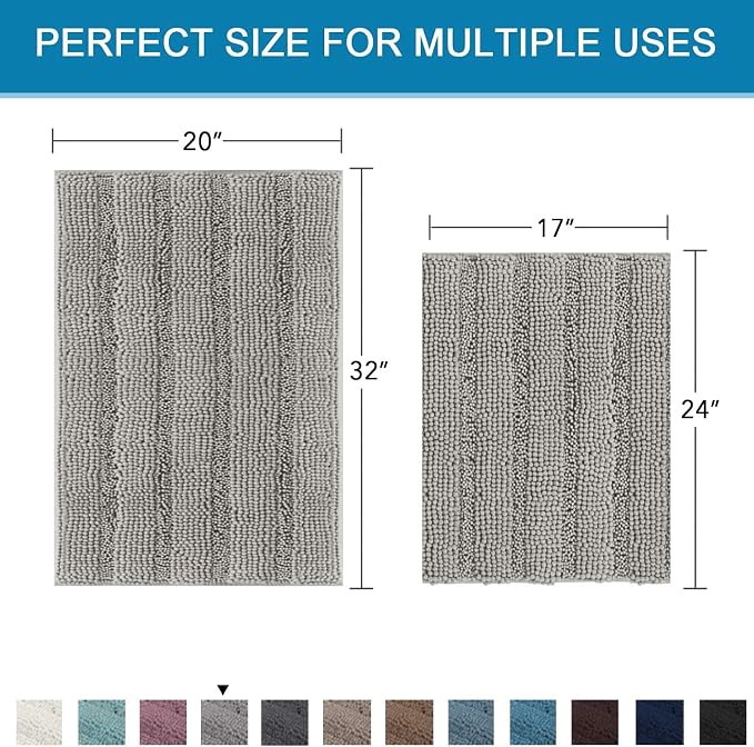 Non Slip Thick Shaggy Chenille Bathroom Rug Mat Set Extra Soft and Absorbent - Image 2