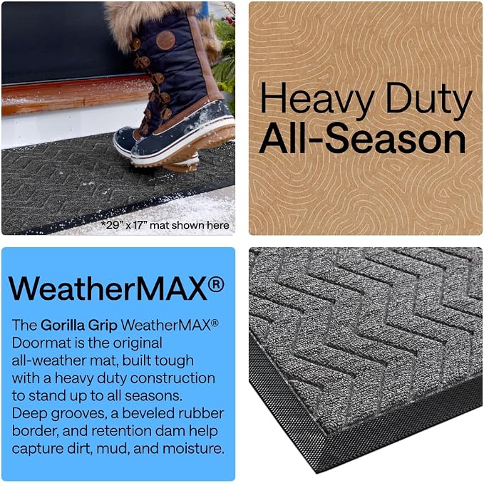 GORILLA GRIP 100% Waterproof All-Season WeatherMAX Doormat, US Designed Natural - Image 3
