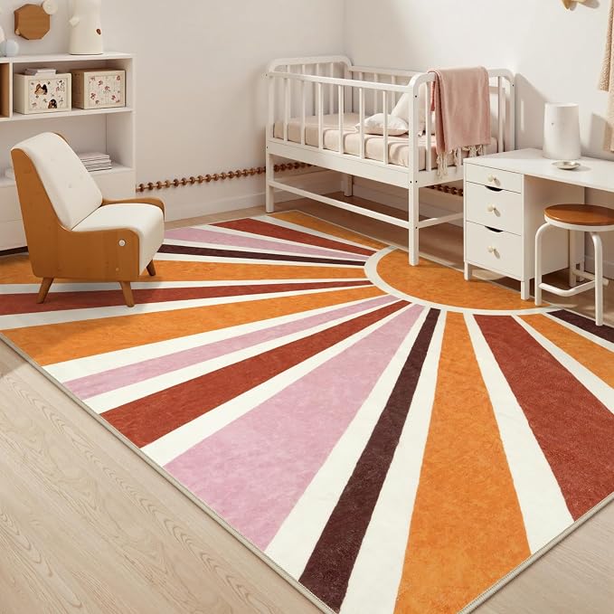 LIVEBOX Sun Boho Rug 5x7 Large Washable Retro Orange Rug - Image 8