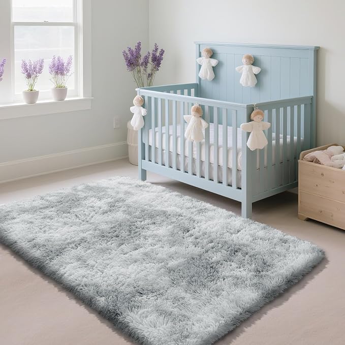 Fluffy Rug Shag Area Rug, Mottling Grey 3x5 Area Rugs - Image 2