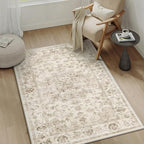 3x5 Washable Neutral Area Rug Beige Vintage Entryway Office Carpet Non-Slip - Image 2