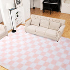 Super Soft Rug for Bedroom, 6x9 Ft Pink and White Area Rug Classic Checkered - Image 2