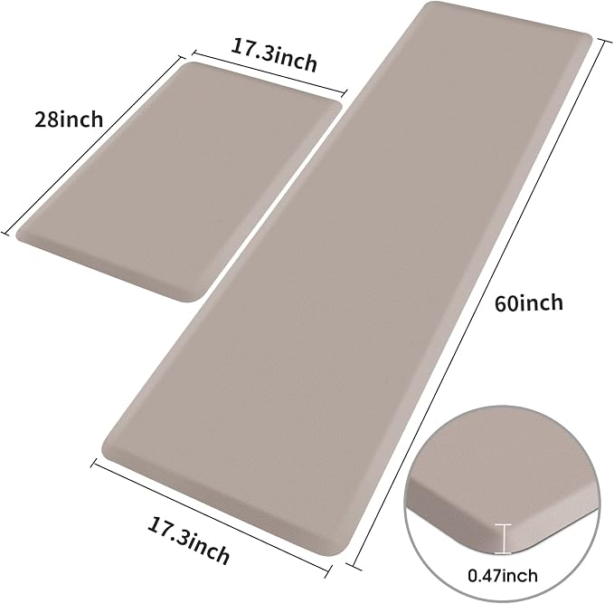 HappyTrends Kitchen Mat, 17.3"x28"+17.3"x60" Khaki, Cushioned Comfort - Image 2