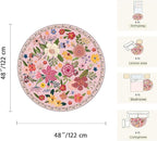 Latte&Fog Pink Floral Circle Area Rug, 4ft Round Cute Area Rug, Low Pile Non - Image 2