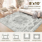 8x10 Area Rug for Living Room-Vintage Farmhouse Boho Floral Washable Stain - Image 2