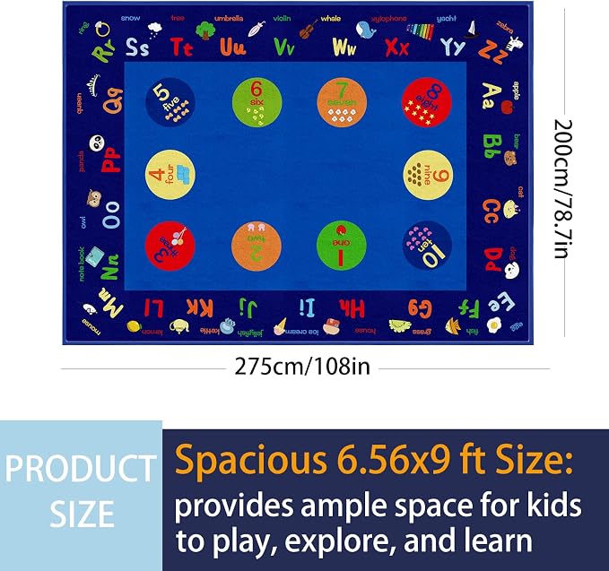 Large Classroom Rug, 6.56Ft ×9Ft Kids ABC Rugs - Image 3