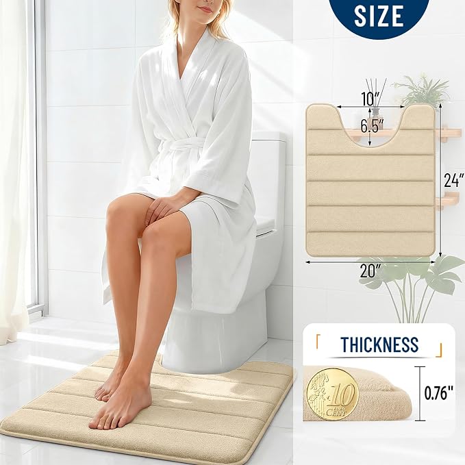 OLANLY Memory Foam Toilet Rugs U Shaped 24x20, Super Soft Absorbent Contour - Image 4