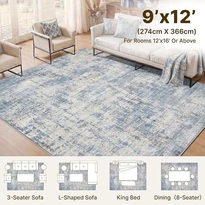 9x12 Area Rugs Washable Living Room Rug-No Slip Soft Carpets Modern Abstract - Image 2