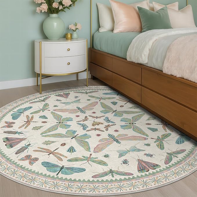 Hazo Haus Green and Blue Insect 6ft Round Soft Rugs - Image 8