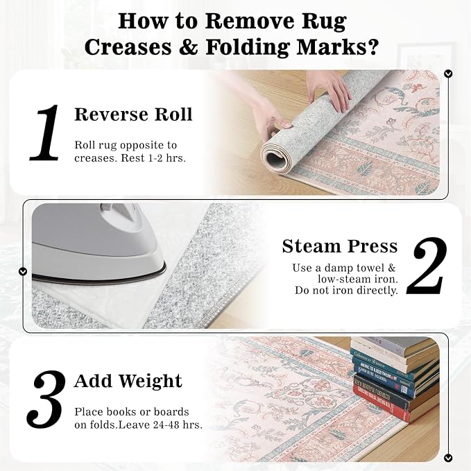 DCX 4x6 Pink Vintage Floral Rug, Machine Washable Non Slip Low Pile Carpet - Image 5