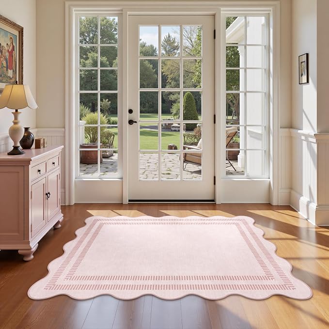 Washable 3x5 Indoor Entryway Rug, Solid Pink Non Slip Rugs - Image 3