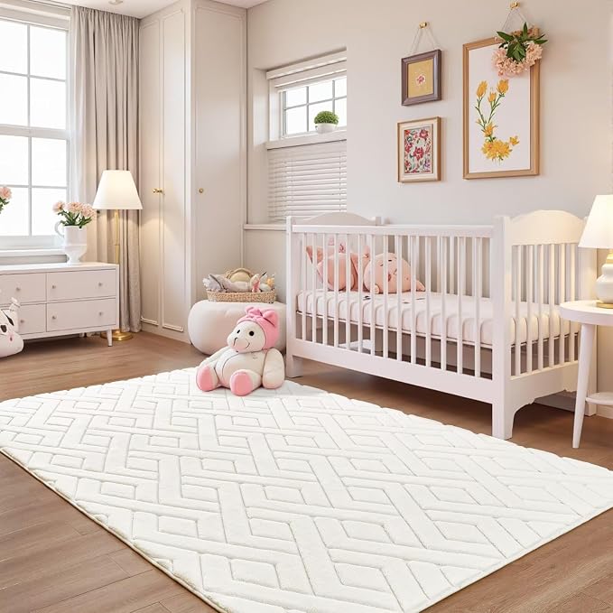 5x7 Cream White Washable Area Rug - Image 5