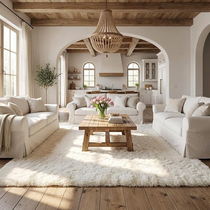 Mugorn 6x9 Rugs for Living Room, Large Fluffy Cream White Area Rugs for Bedroom - Image 7