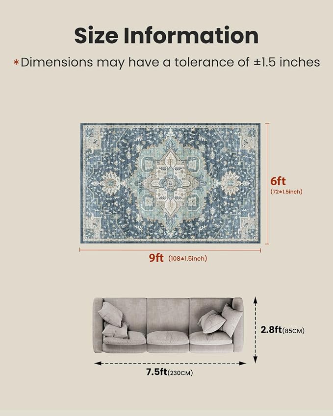AMADA HOMEFURNISHING Washable Area Rugs, Low-Profile Washable Rug - Image 2