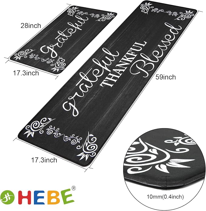 HEBE Anti Fatigue Kitchen Mat Set of 2 Non Slip Cushioned Kitchen Mats - Image 3