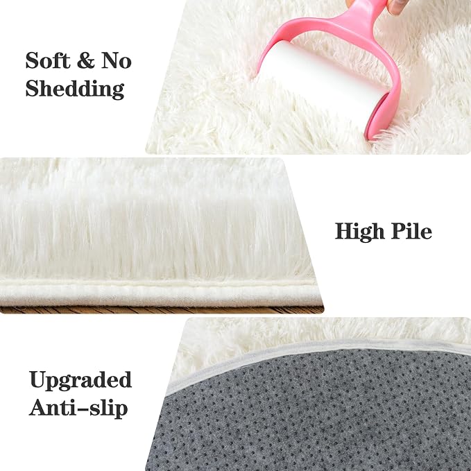 Soft Fluffy Area Rug for Bedroom, Cream White Fuzzy Shaggy Oval Throw Rugs for - Image 6