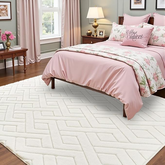 5x7 Cream White Washable Area Rug - Image 2