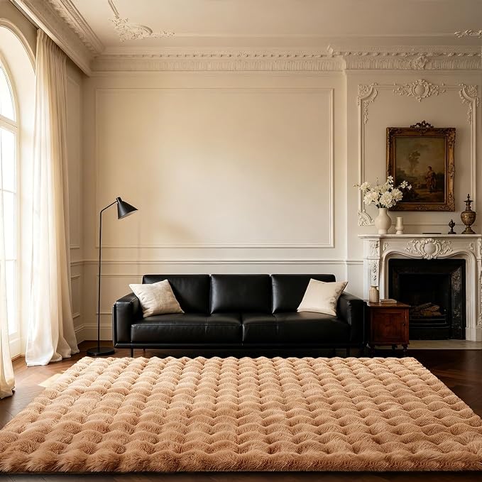 Coffee Rabbit Plush Rug 5'x7', Fluffy Shaggy Area Rug - Image 3