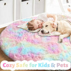 Amdrebio Rainbow Fluffy Round Rug 6Ft Kids Rugs - Image 2