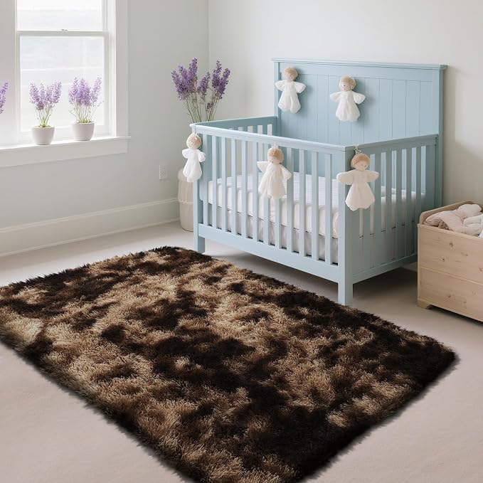 Fluffy Rug Shag Area Rug, Mottling Brown 3x5 Area Rugs - Image 2